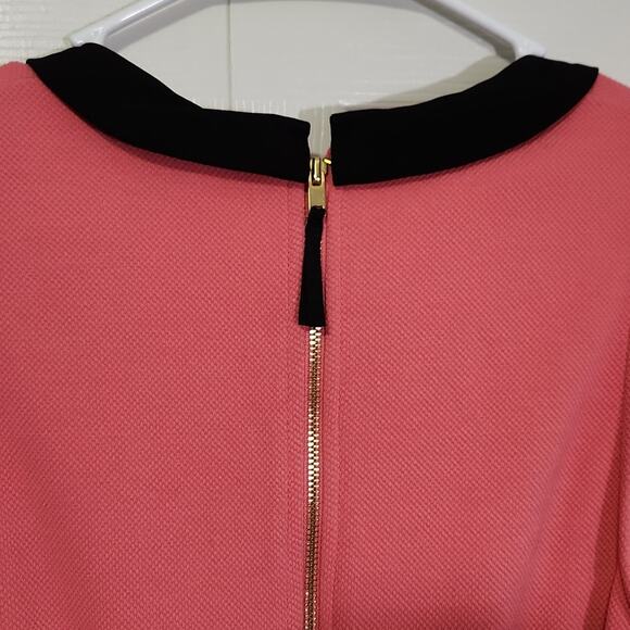 Elle Pink & Black Sleeveless Knee Length Dress Size SM Peter Pan Collar Pleated - Picture 3 of 10